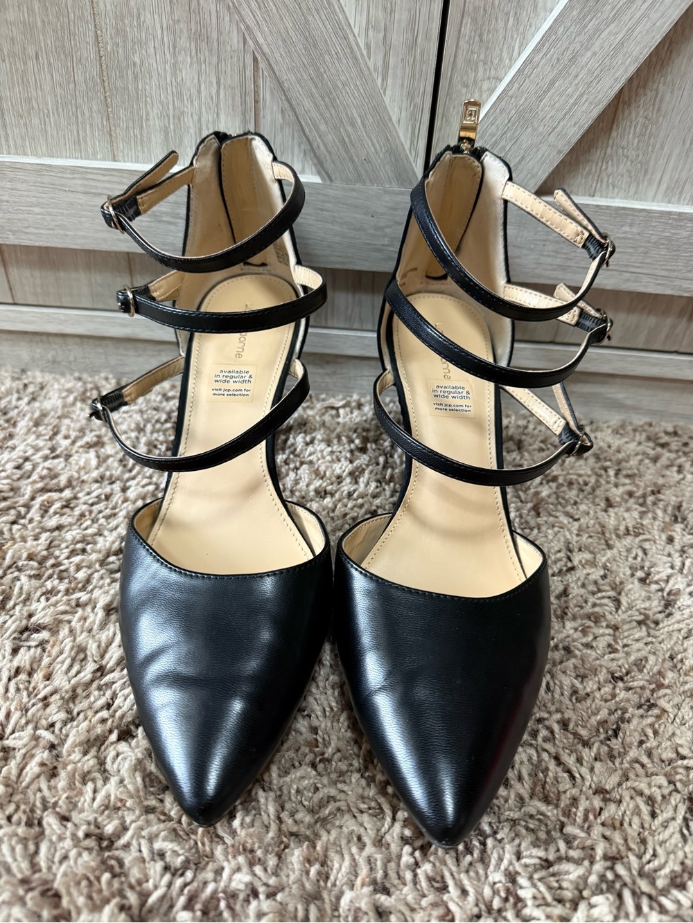 Liz Claiborne Black Multi Ankle Strap Stiletto Heels (9.5) (sample model new)